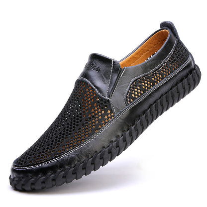 【38-48】👞Primăvara și vara, noi pantofi de bărbați cu ochiuri de plasă flyknit plus dimensiuni - piele de vacă reală, anti-sudori și anti-miros, respirabilă și confortabilă--3646282