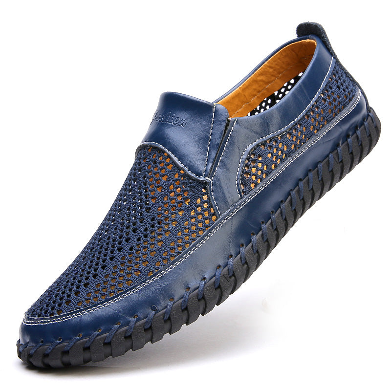 【38-48】👞Primăvara și vara, noi pantofi de bărbați cu ochiuri de plasă flyknit plus dimensiuni - piele de vacă reală, anti-sudori și anti-miros, respirabilă și confortabilă--3646282