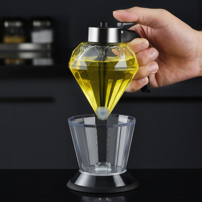 🍯🧉Dispenser de miere și sirop din sticlă cu design Diamond, recipient fără picurare cu suport, perfect pentru miere, sirop de arțar și ulei de măsline, accesoriu elegant pentru bucătărie și cafenea