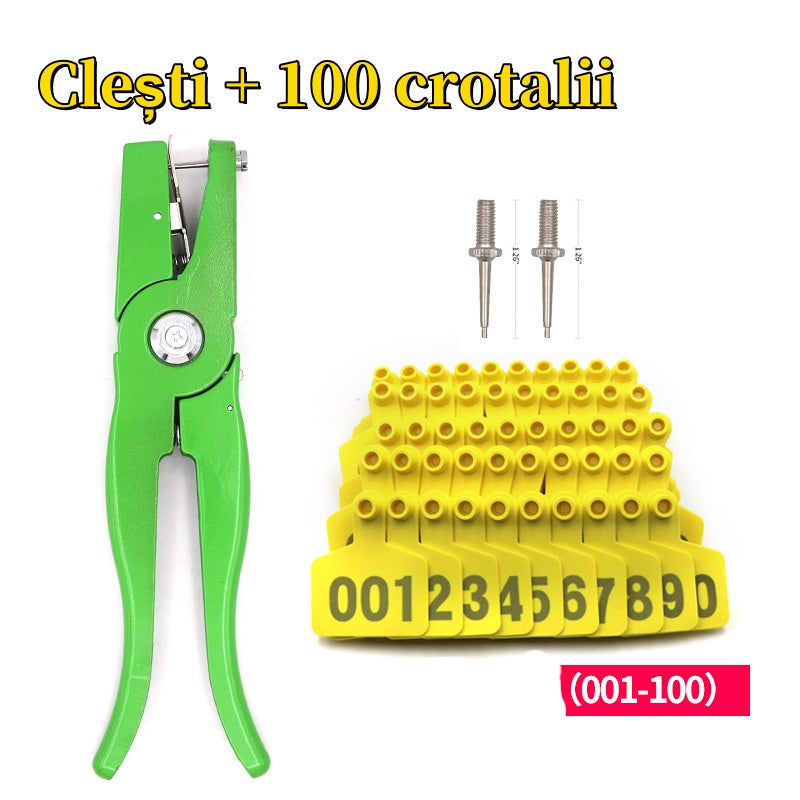 🔥🔥【Cleste + 100 de crotalii】Clești veterinar pentru crotalii + 100 crotalii pentru animale