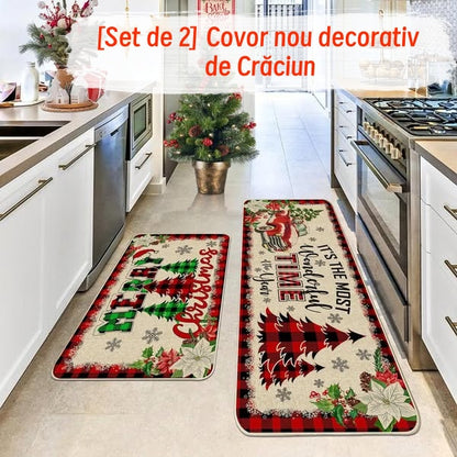 【2 PC】Noua cameră de Crăciun cameră de bucătărie ușă de bucătărie rezistentă la pete covorașe decorative