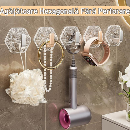 💥🏆【10 Buc】Agățătoare Hexagonală Fără Perforare.💎 Design Elegant cu Textură Iceberg – Lipire Ușoară, Suport Puternic, Fără Urme 🛁