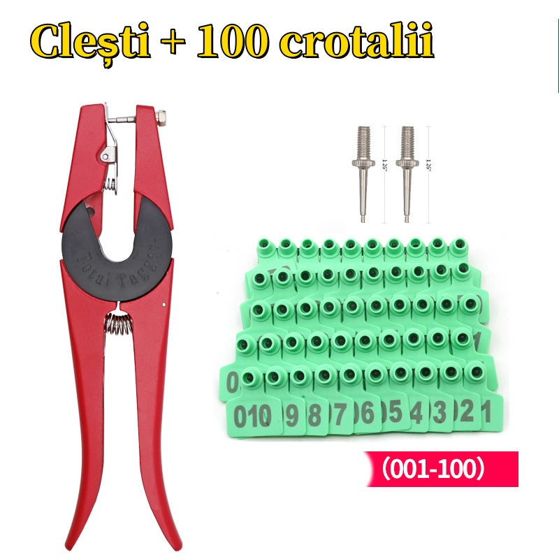 🔥🔥【Cleste + 100 de crotalii】Clești veterinar pentru crotalii + 100 crotalii pentru animale