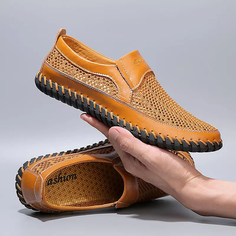 【38-48】👞Primăvara și vara, noi pantofi de bărbați cu ochiuri de plasă flyknit plus dimensiuni - piele de vacă reală, anti-sudori și anti-miros, respirabilă și confortabilă--3646282