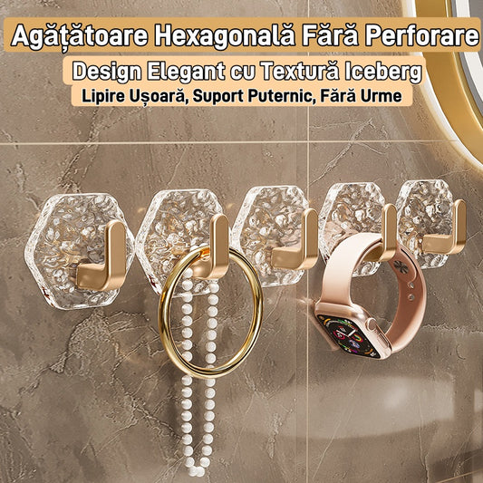 💥🏆【20 Buc】Agățătoare Hexagonală Fără Perforare.💎 Design Elegant cu Textură Iceberg – Lipire Ușoară, Suport Puternic, Fără Urme 🛁-3895607