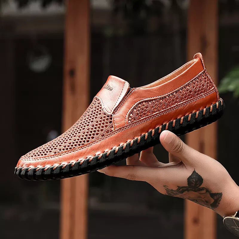 【38-48】👞Primăvara și vara, noi pantofi de bărbați cu ochiuri de plasă flyknit plus dimensiuni - piele de vacă reală, anti-sudori și anti-miros, respirabilă și confortabilă--3646282