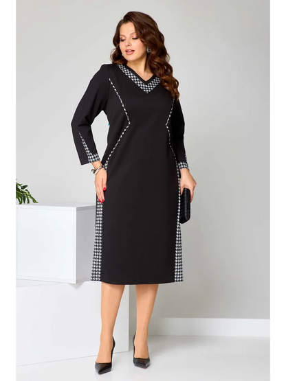 [S-5XL]Rochie elegantă cu design în două culori și decolteu în V pentru toamnă-iarnă | Croi care subțiază și alungește silueta, confortabilă și călduroasă