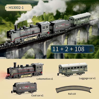 🚂🚂【1 locomotivă + 5 vagoane + 19 șine】🔥Tren electric de simulare retro tren cu abur  3856941